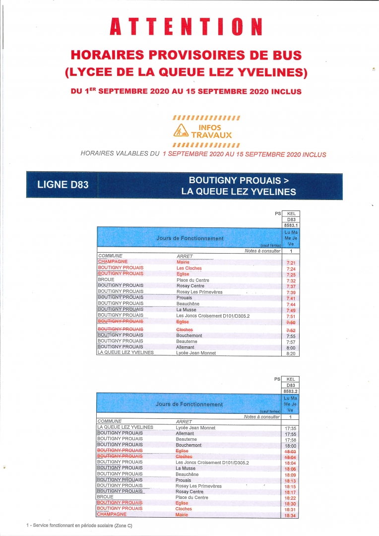 Horaires provisoires de bus  Mairie de BoutignyProuais