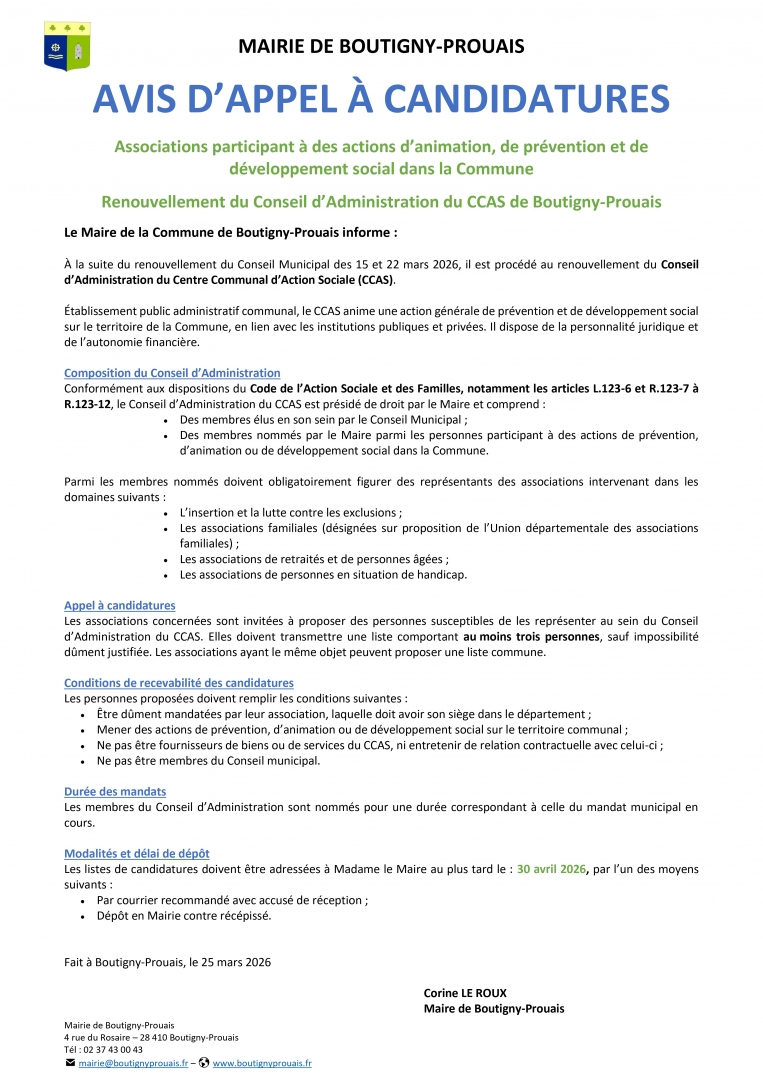 Avis d'appel à candidatures CCAS